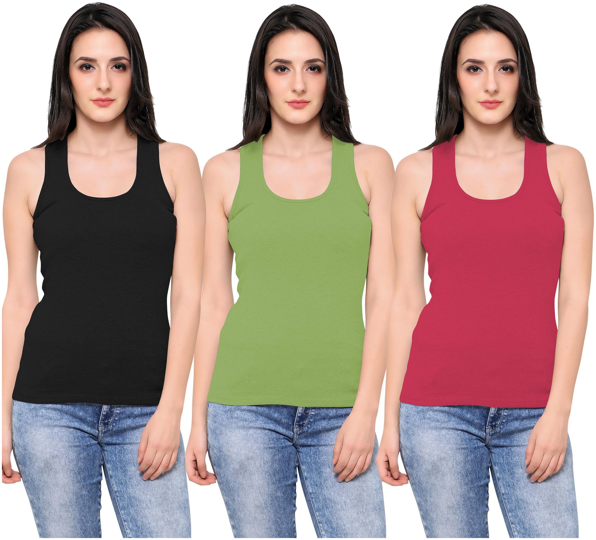 

Ziya Women Black Green Regular fit Round neck Cotton Tank top