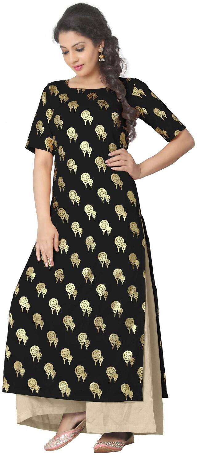 ZIYAA Women Black Floral Straight Kurta