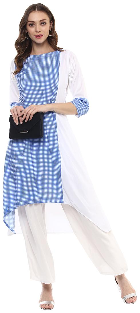 

ZIYAA Women Blue Printed Assymetrical Kurta