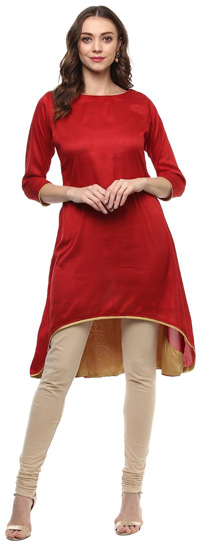 

ZIYAA Women Red Solid Assymetrical Kurti