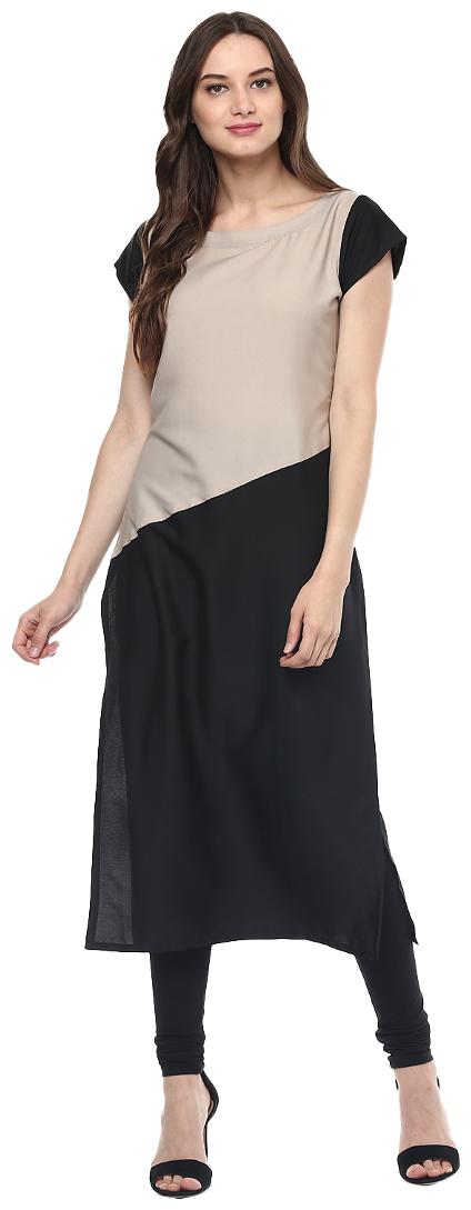 

ZIYAA Women Black Solid Straight Kurta