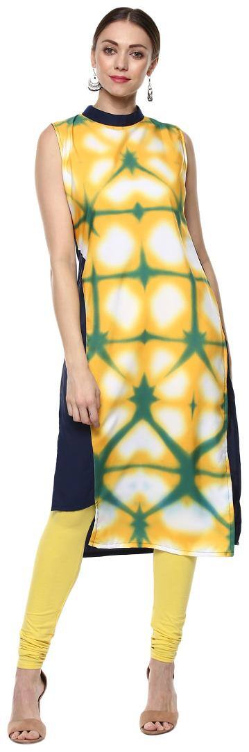 ZIYAA Women Yellow Abstract Assymetrical Kurta