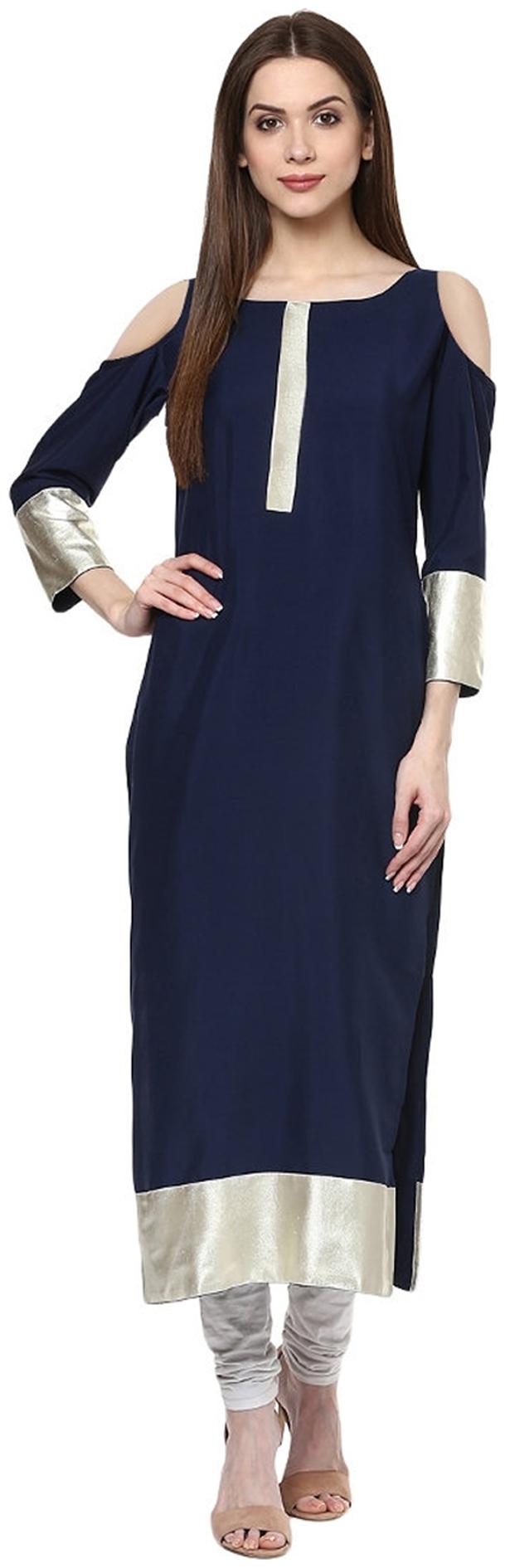 

ZIYAA Women Blue Printed Straight Kurta