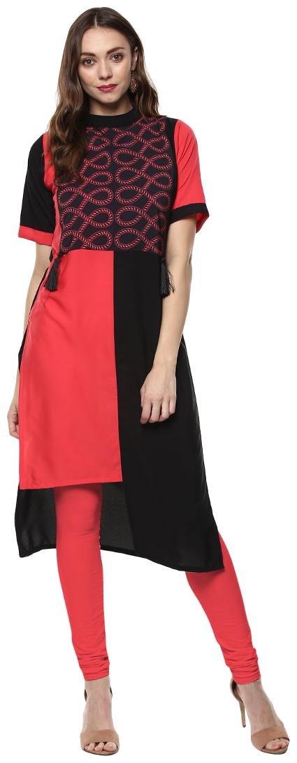 

ZIYAA Women Black Printed Straight Kurta