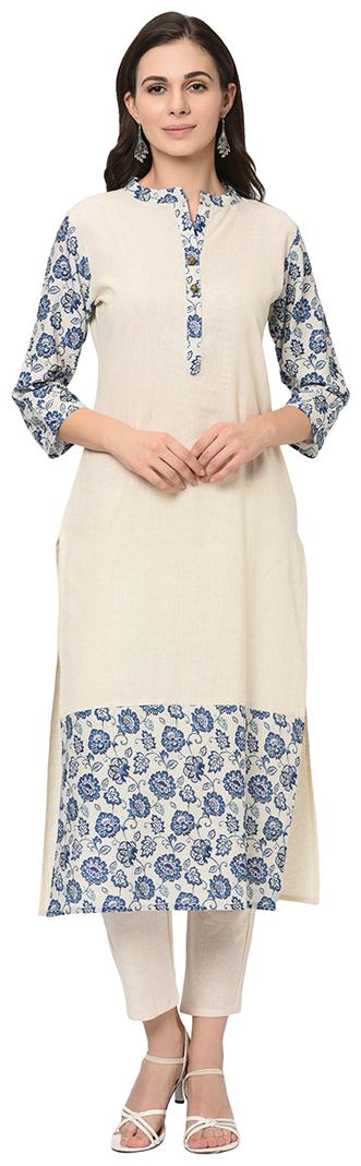 

ZIYAA Cotton Floral Off White Kurta With Pants