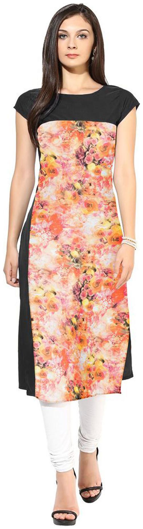 

ZIYAA Women Orange Printed Straight Kurti