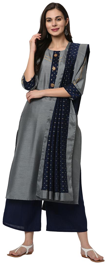 

ZIYAA Polyester Festival Suit Set Grey Blue