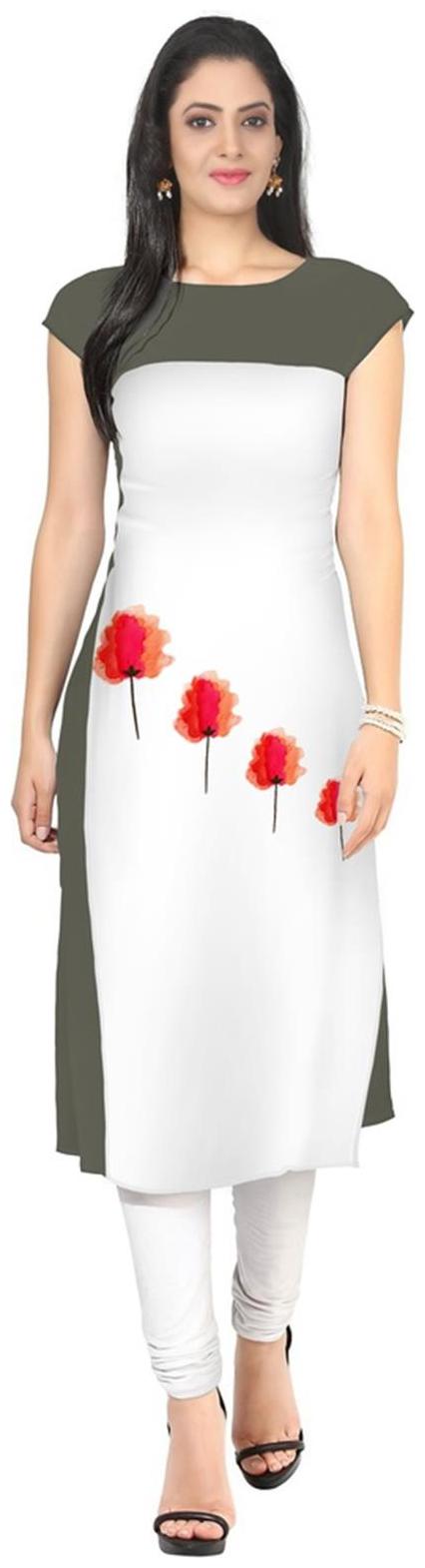 

ZIYAA Women White Printed Straight Kurti