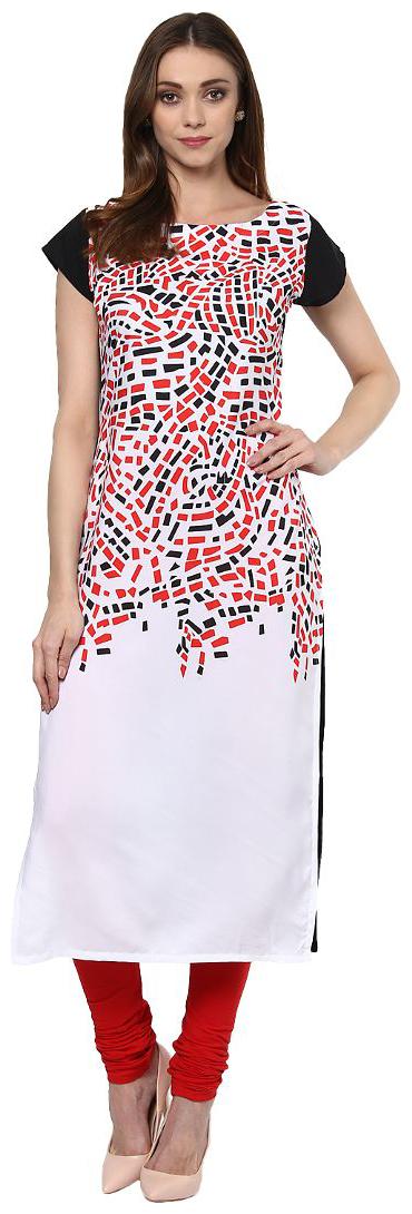 

ZIYAA Women White Printed Straight Kurta
