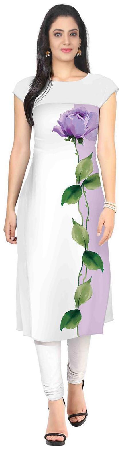 

ZIYAA Women White Printed Straight Kurti