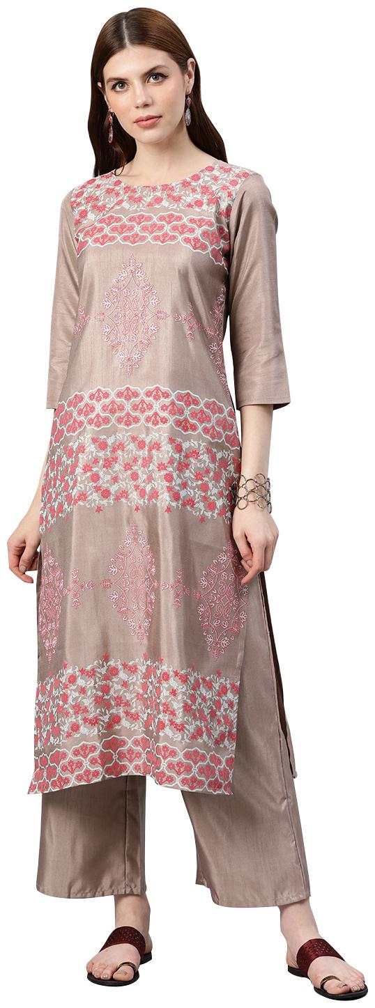 

ZIYAA Women Beige Floral Straight Kurta With Palazzo