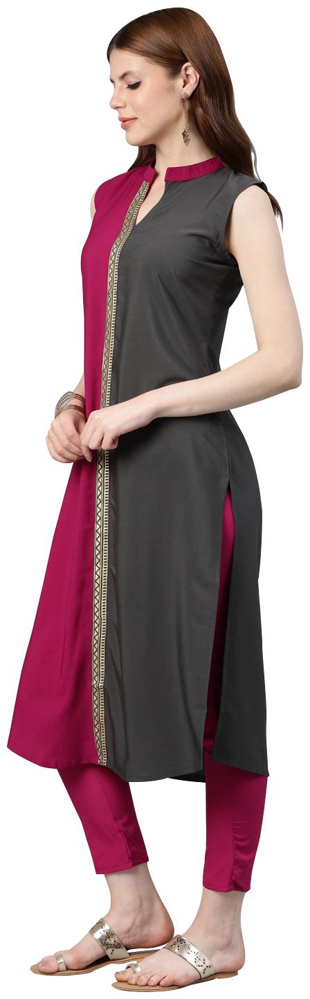

ZIYAA Women Pink Solid Straight Kurta