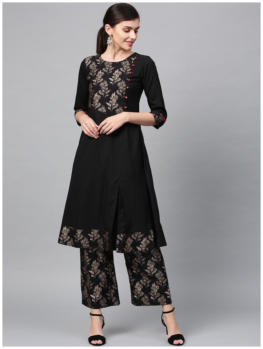 

ZIYAA Women Black Floral Straight Kurta