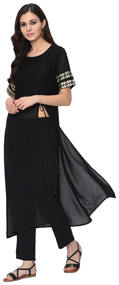 

Ziyaa Women Rayon Solid Kurta With Pants (Black)