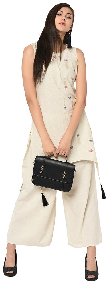 

Ziyaa Women White Color A-Line Foil Print Kurta Palazzo Set