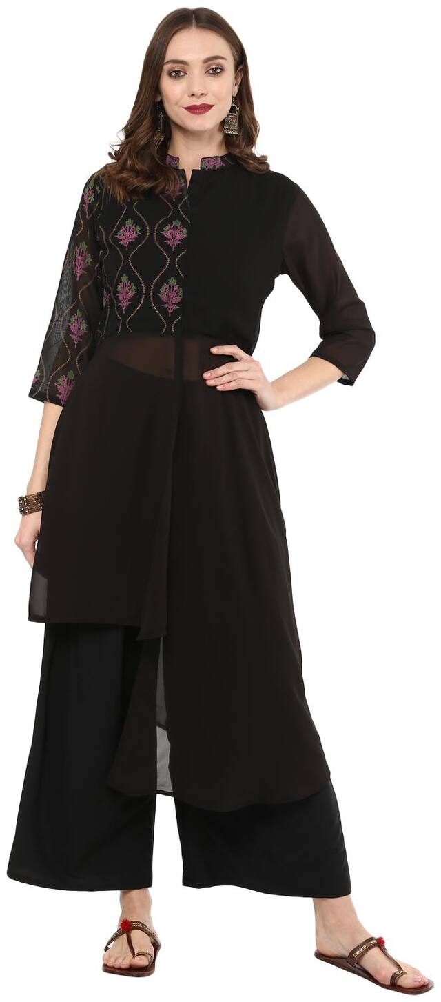 ZIYAA Women Black Floral A Line Kurta