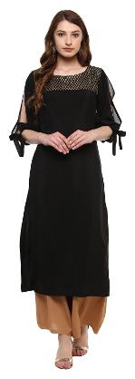 

ZIYAA Women Black Solid Straight Kurta