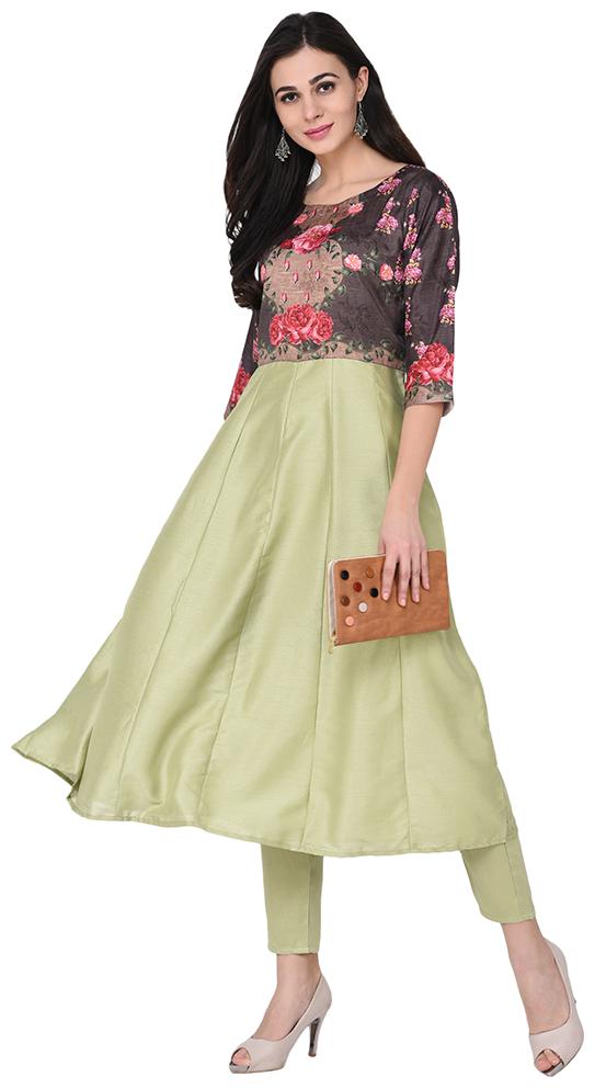 

Ziyaa women Light Green color Flared Digital Print Kurta Pant Set