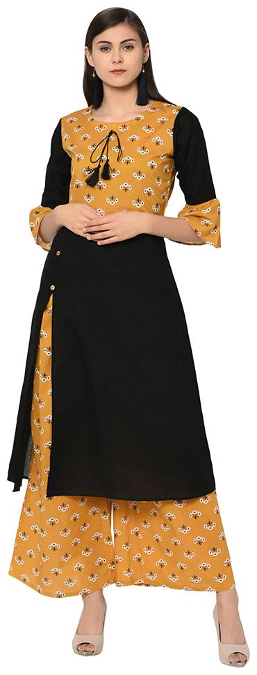

ZIYAA Women Cotton Kurta With Palazzo -Black