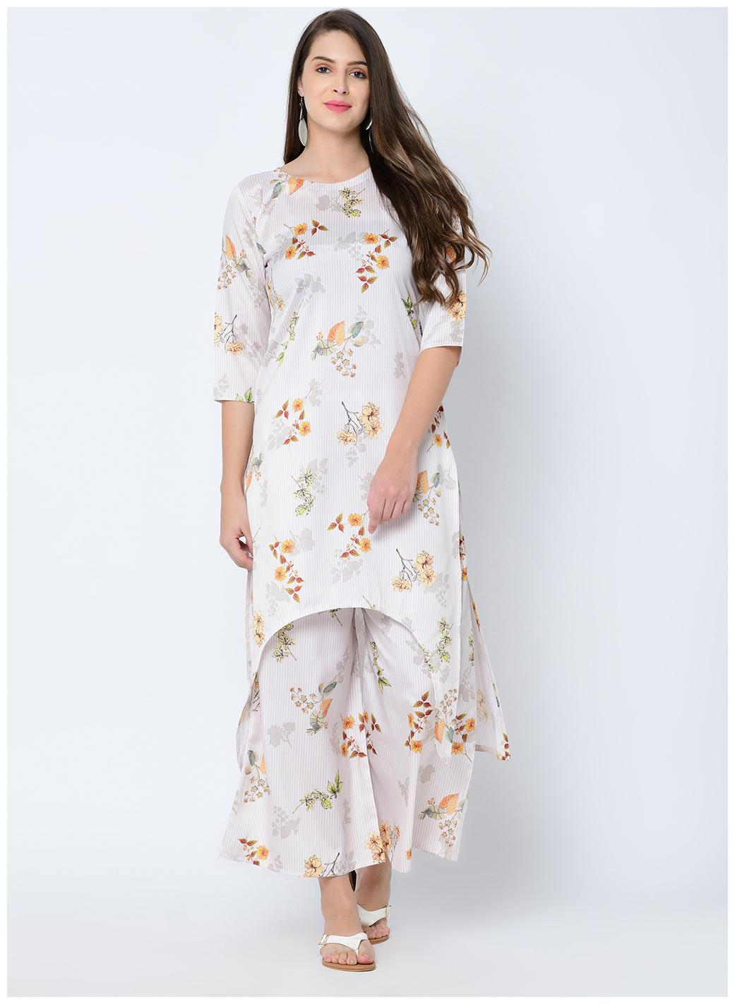 

Ziyaa Women Cream Digital Print Straight Art Silk Kurta Palazzo Set