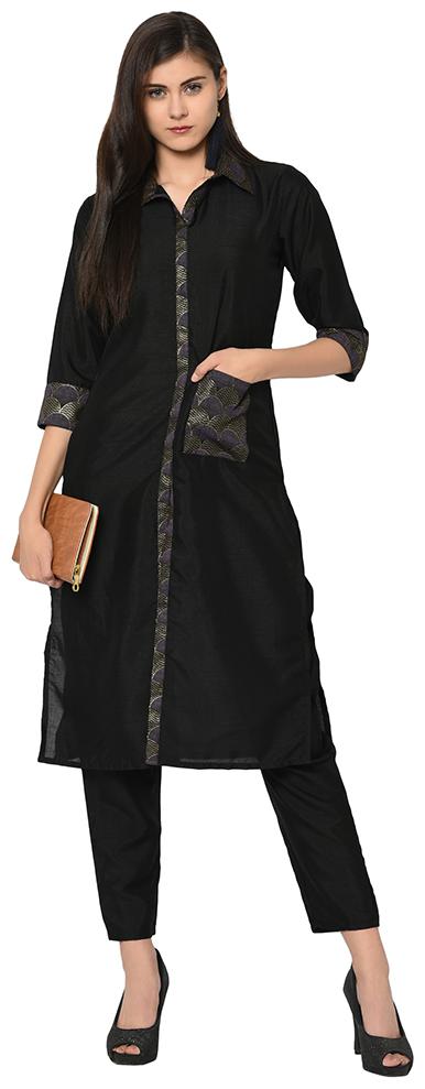 

ZIYAA Women Black Solid Straight Kurta