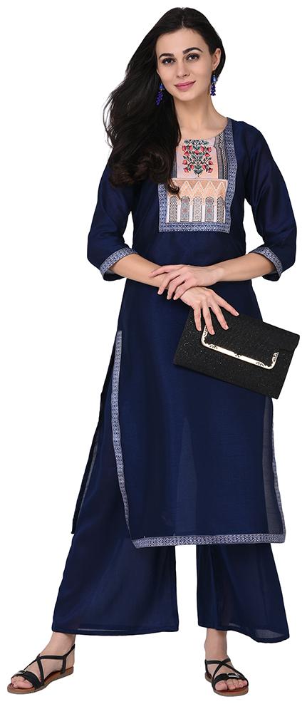 

ZIYAA Women Blue Floral Straight Kurta With Palazzo
