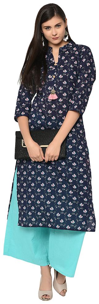 

Ziyaa Women Blue Color Straight Digital Print Kurta Palazzo Set