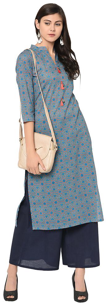 

Ziyaa Women Blue Color Straight Digital Print Kurta Palazzo Set