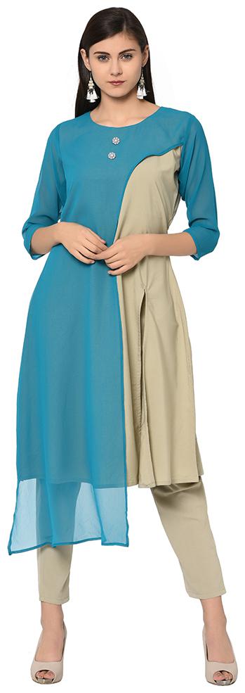 

Ziyaa Women Sky Blue Color Flared Solid Kurta Pant Set