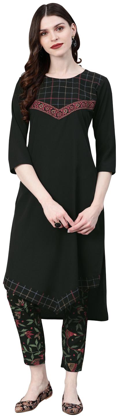 

ZIYAA Women Black Checkered Straight Kurta