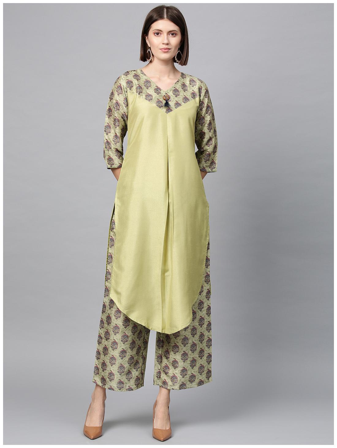 

ZIYAA Women Green Printed Assymetrical Kurta