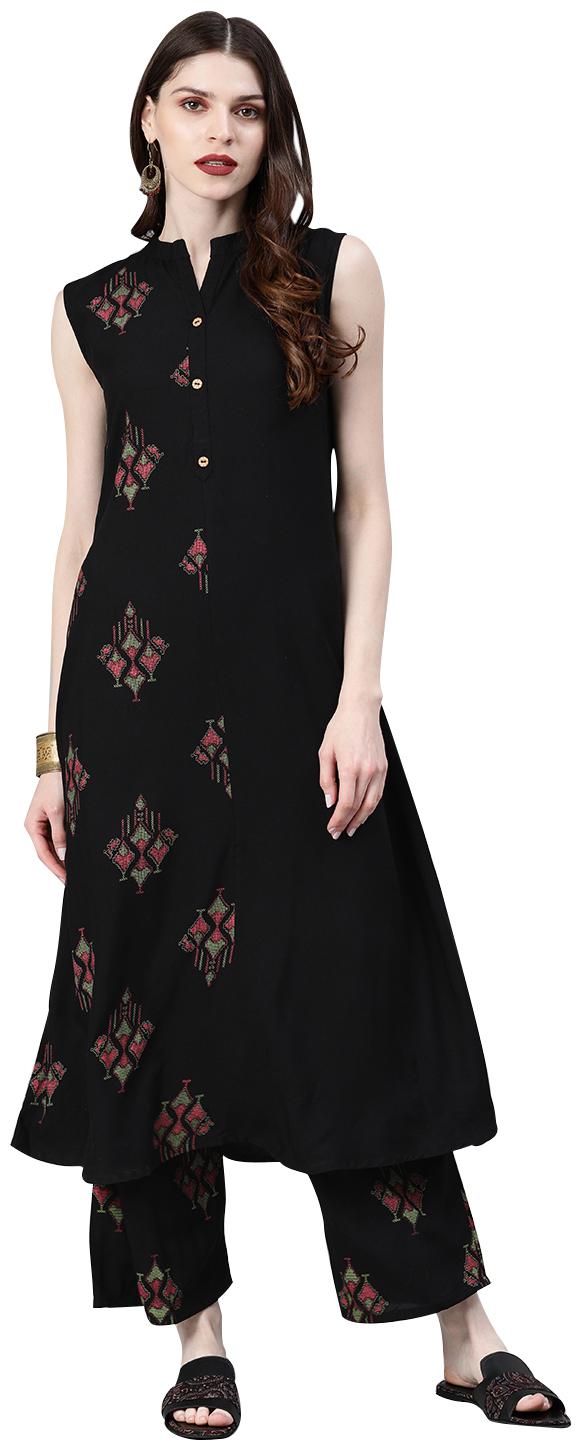 

ZIYAA Women Black Geometric Flared Kurta With Palazzo