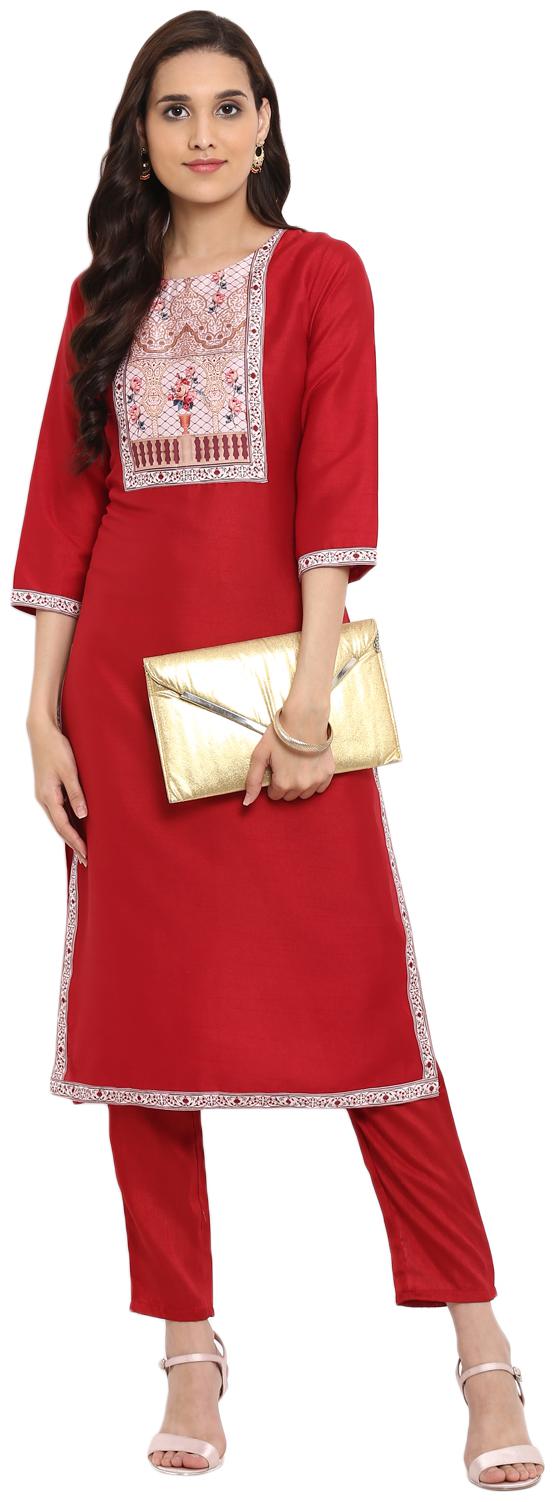 

Ziyaa women Red color Straight Digital Print Kurta Pant set
