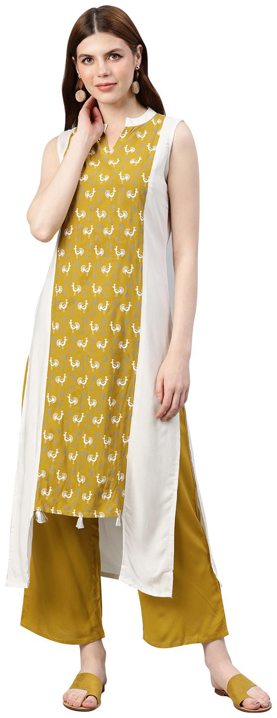 

ZIYAA Women Off White Printed Straight Kurta With Palazzo