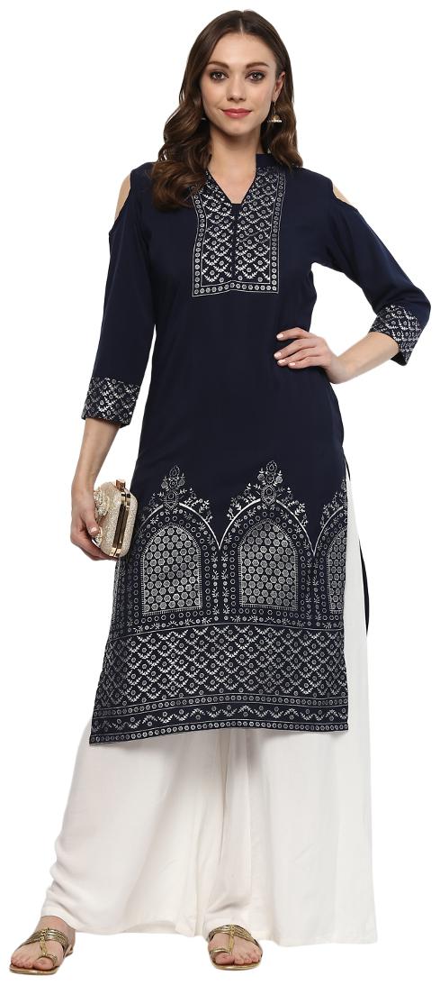 

ZIYAA Women Blue Printed Straight Kurta