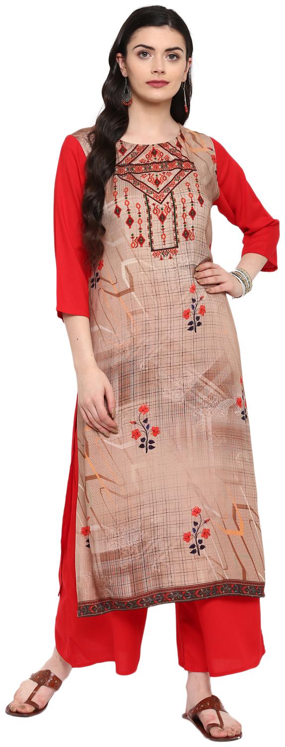

ZIYAA Women Red Brown Floral Straight Kurta