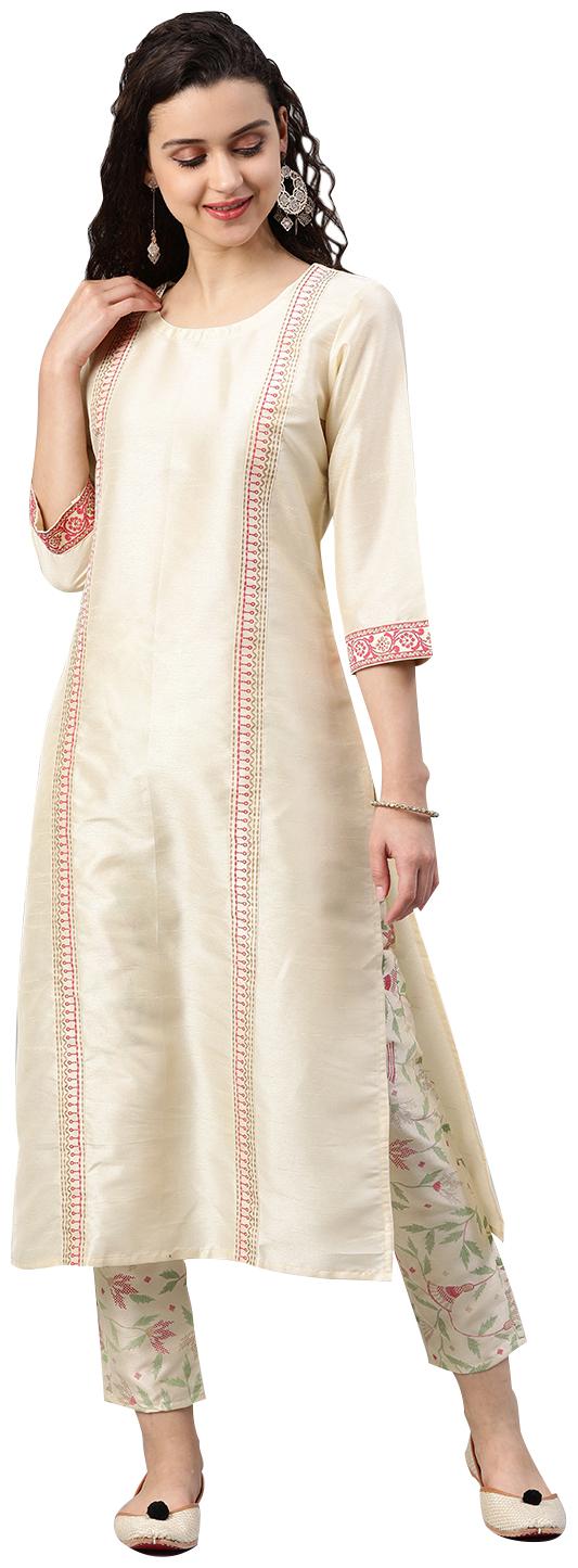 

ZIYAA Women White Printed Straight Kurta
