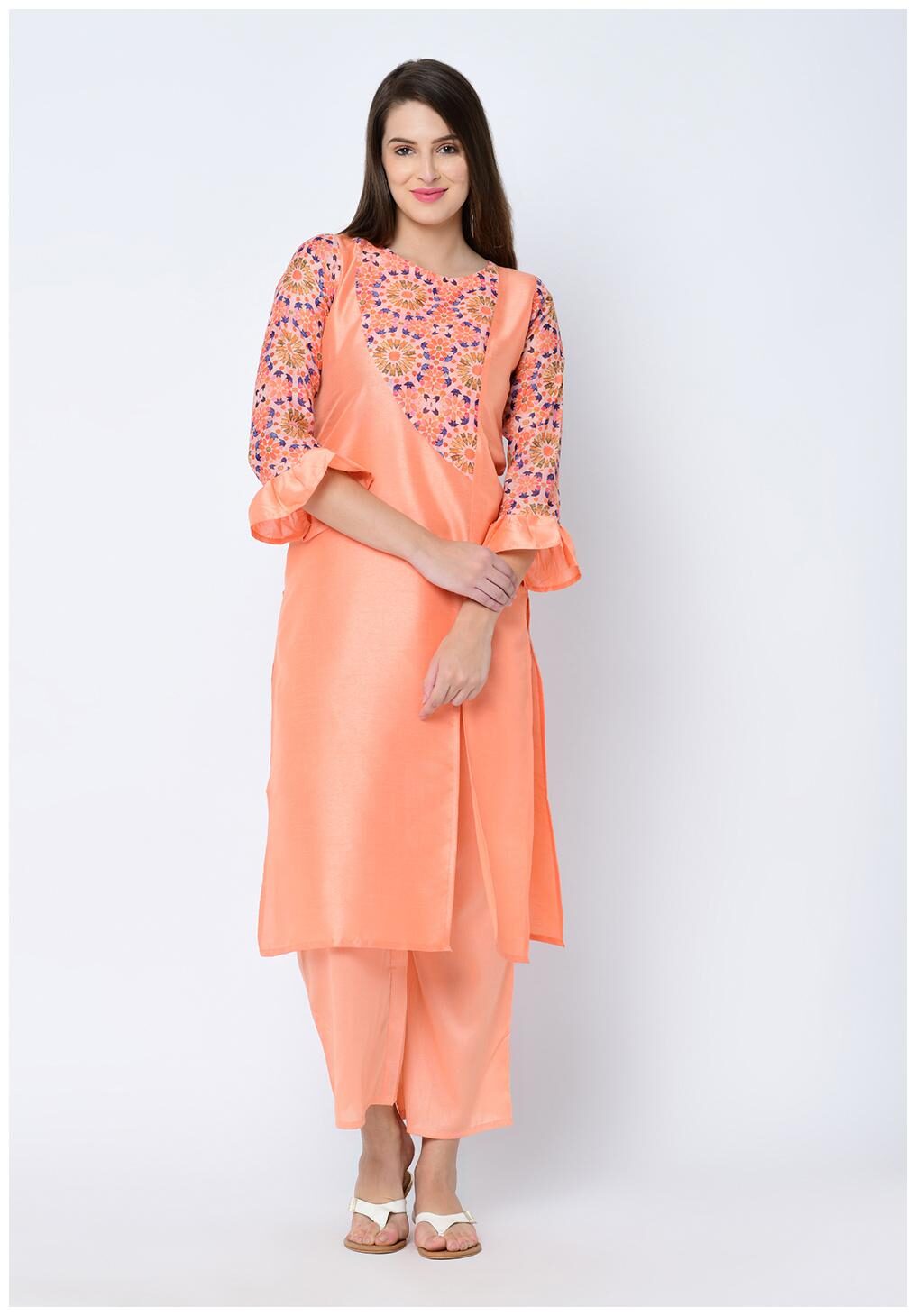 

ZIYAA Women Pink Printed Straight Kurta