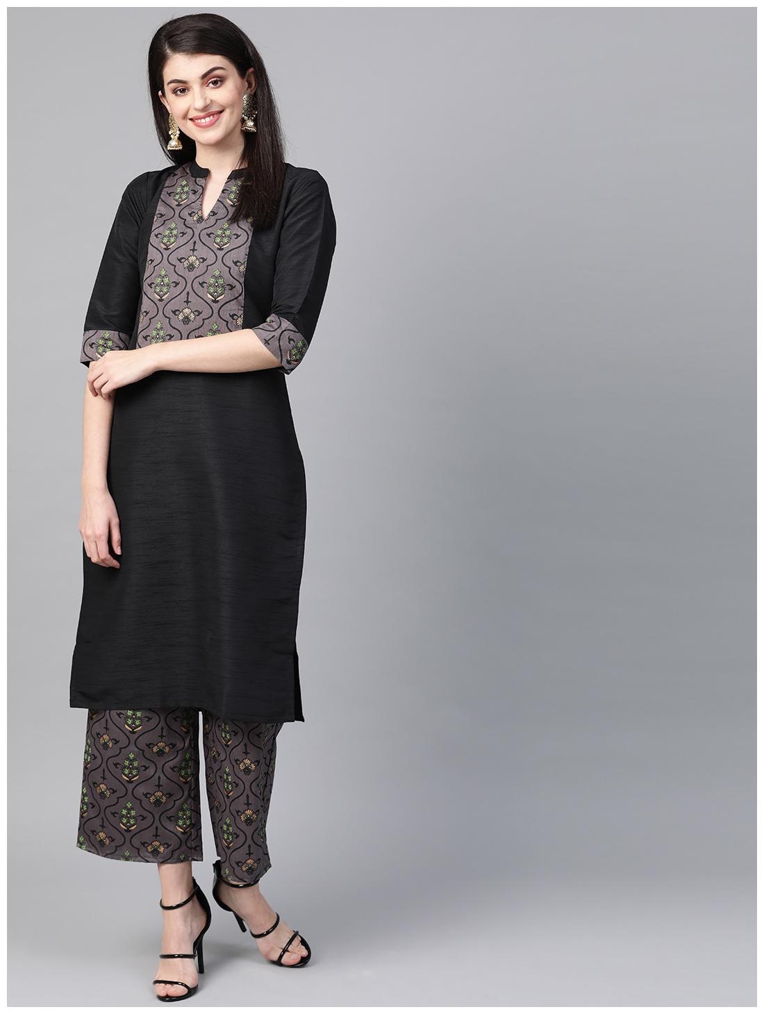 

ZIYAA Women Black Floral Straight Kurta With Palazzo