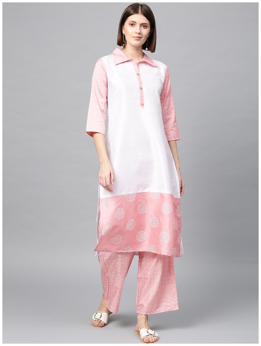 

ZIYAA Women Polyester Floral Pink Kurta With Palazzo