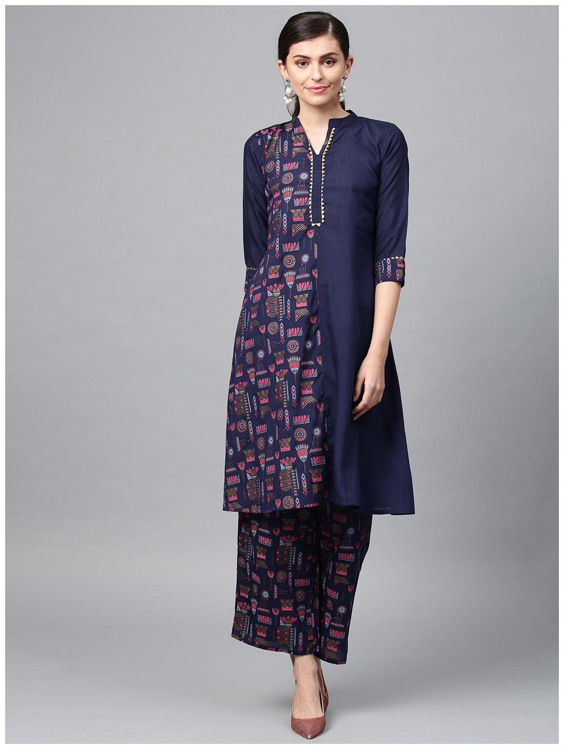 

ZIYAA Women Navy Blue Ethnic Motifs Straight Kurta