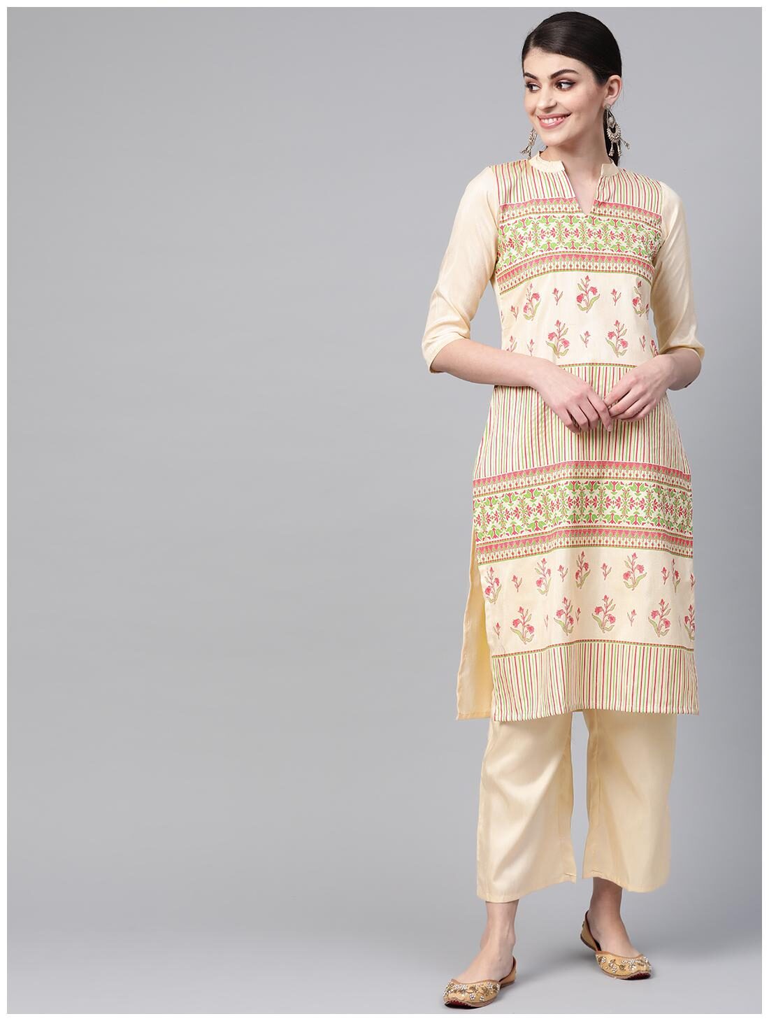 

ZIYAA Women Beige Floral Straight Kurta