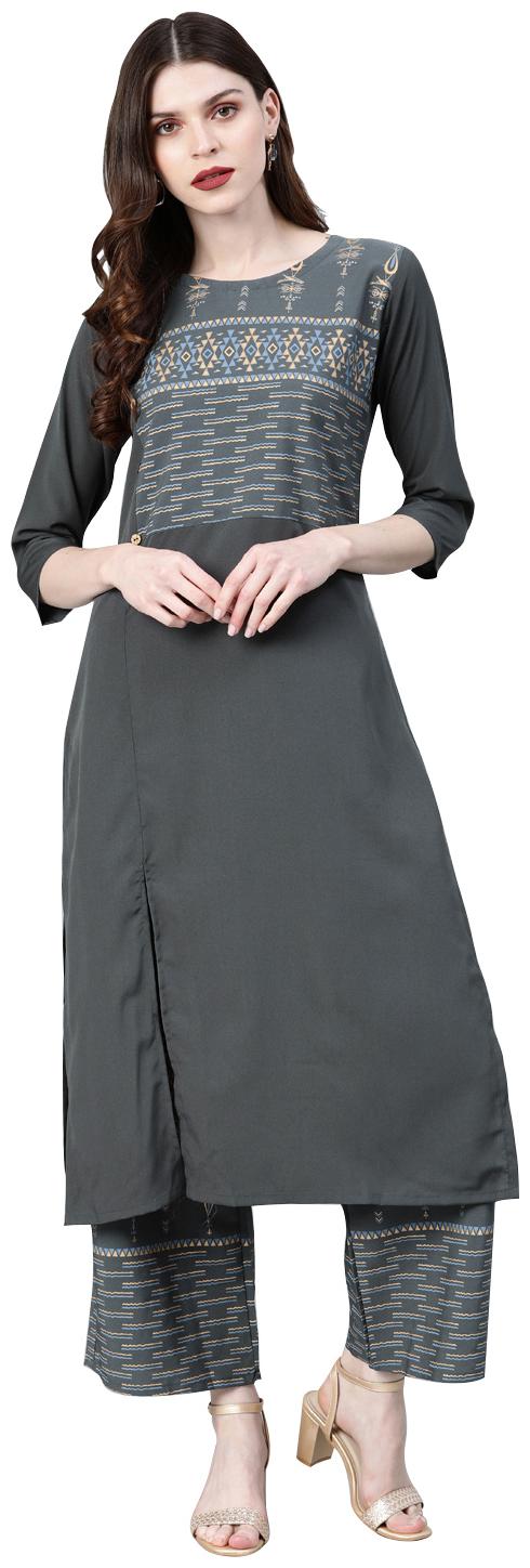 

ZIYAA Women Grey Printed Straight Kurta