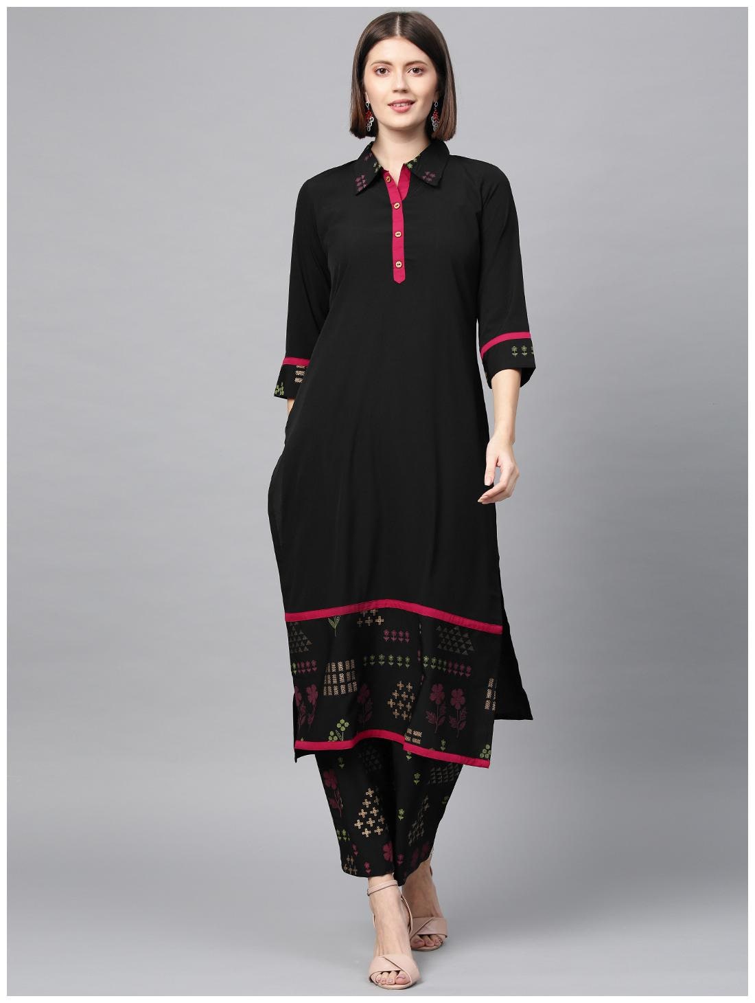 

ZIYAA Women Crepe Floral Black Kurta With Palazzo