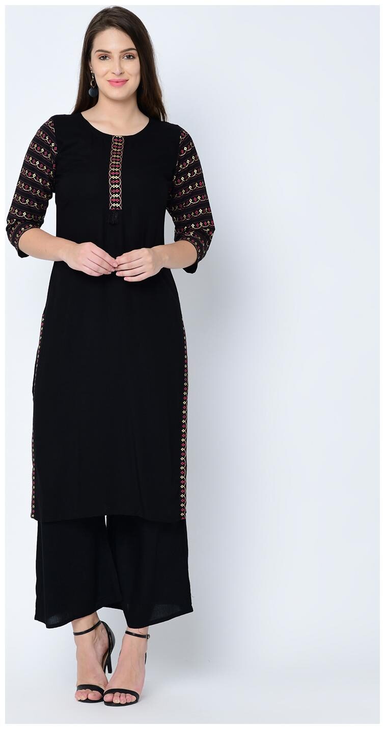 

ZIYAA Women Black Printed Straight Kurta