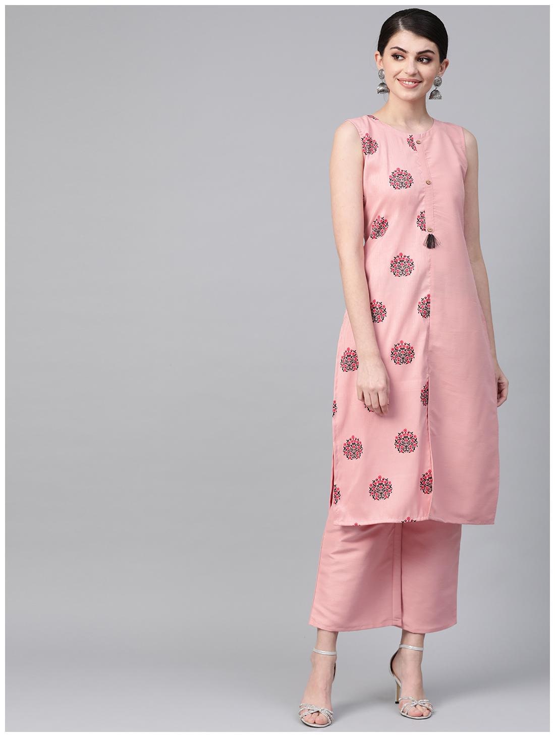 

ZIYAA Women Pink Floral Straight Kurta With Palazzo