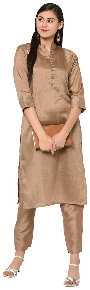 

ZIYAA Women Brown Solid Straight Kurta