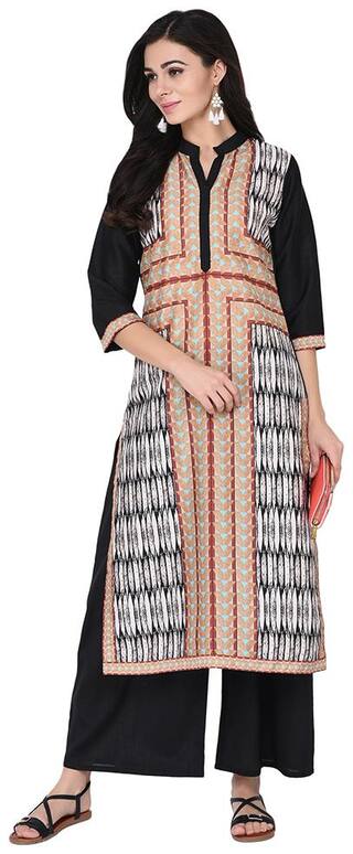 Ziyaa women Black color Straight Digital Print Kurta Palazzo Set