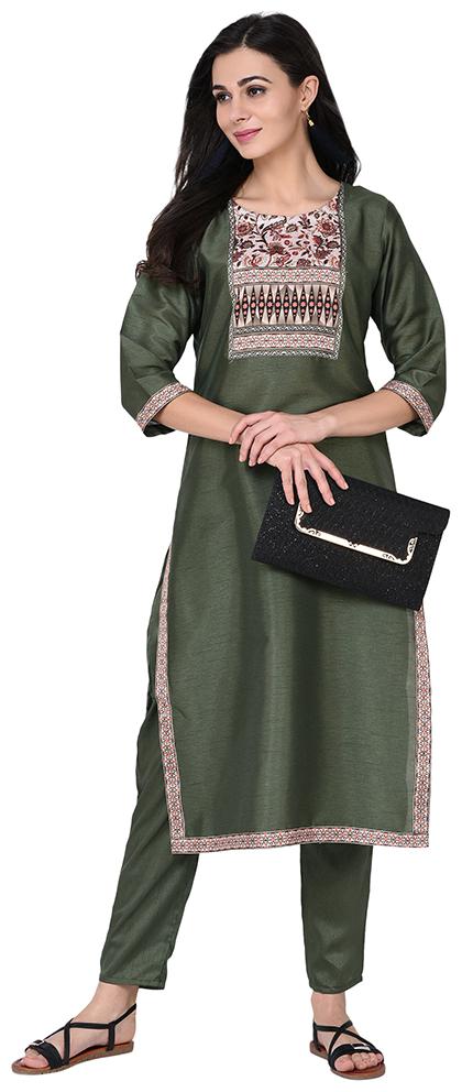 

ZIYAA Women Green Printed Straight Kurta