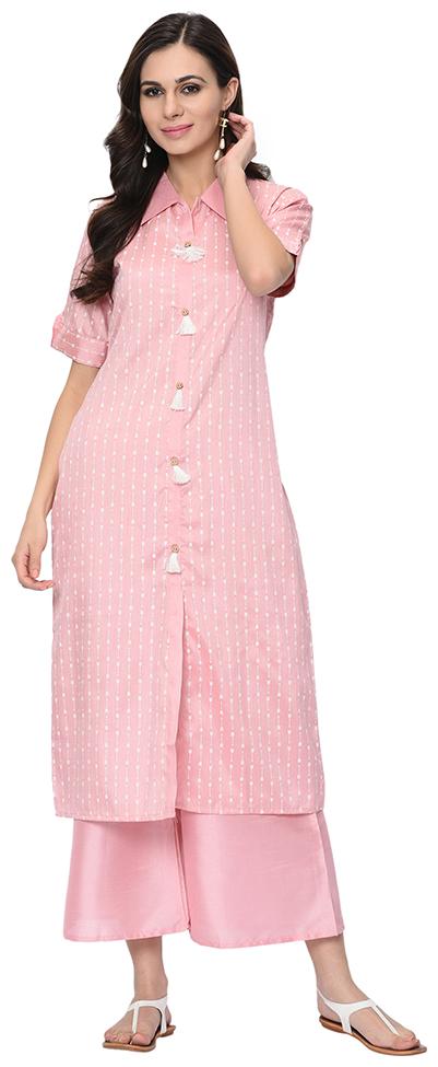 

ZIYAA Women Pink Printed Straight Kurta